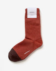 Duboce brown cotton crew sock with Hooray label tag – showcasing the two-tone design and craftsmanship.