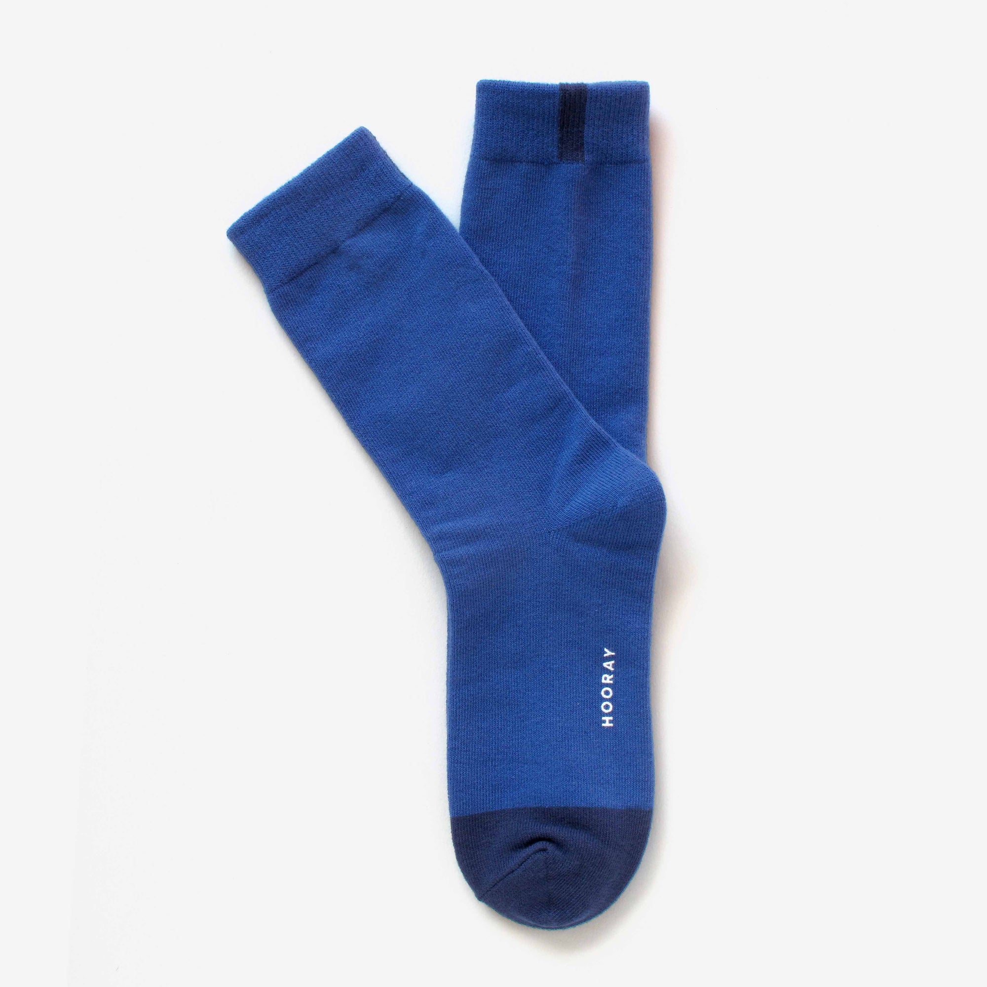 Huntington ocean blue cotton crew socks – back view highlighting the two-tone color design