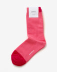 Precita blush pink cotton crew sock with Hooray label tag – showcasing the two-tone design and craftsmanship.