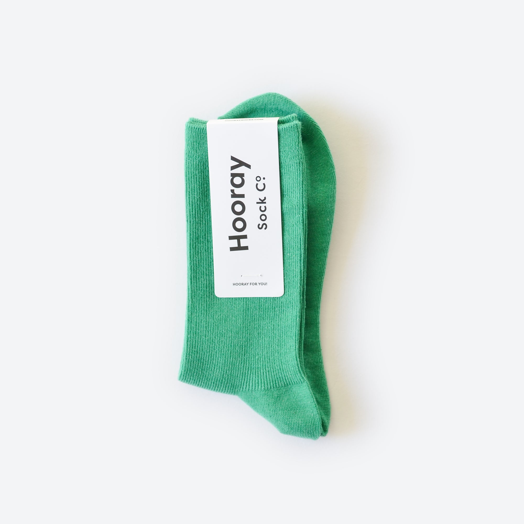 Hooray Sock Co.'s Moss Crew Socks: Verdant vibe in cozy cotton. Shorter crew length. 80% cotton, 20% spandex. Made in South Korea. Small (Women's 4-10).