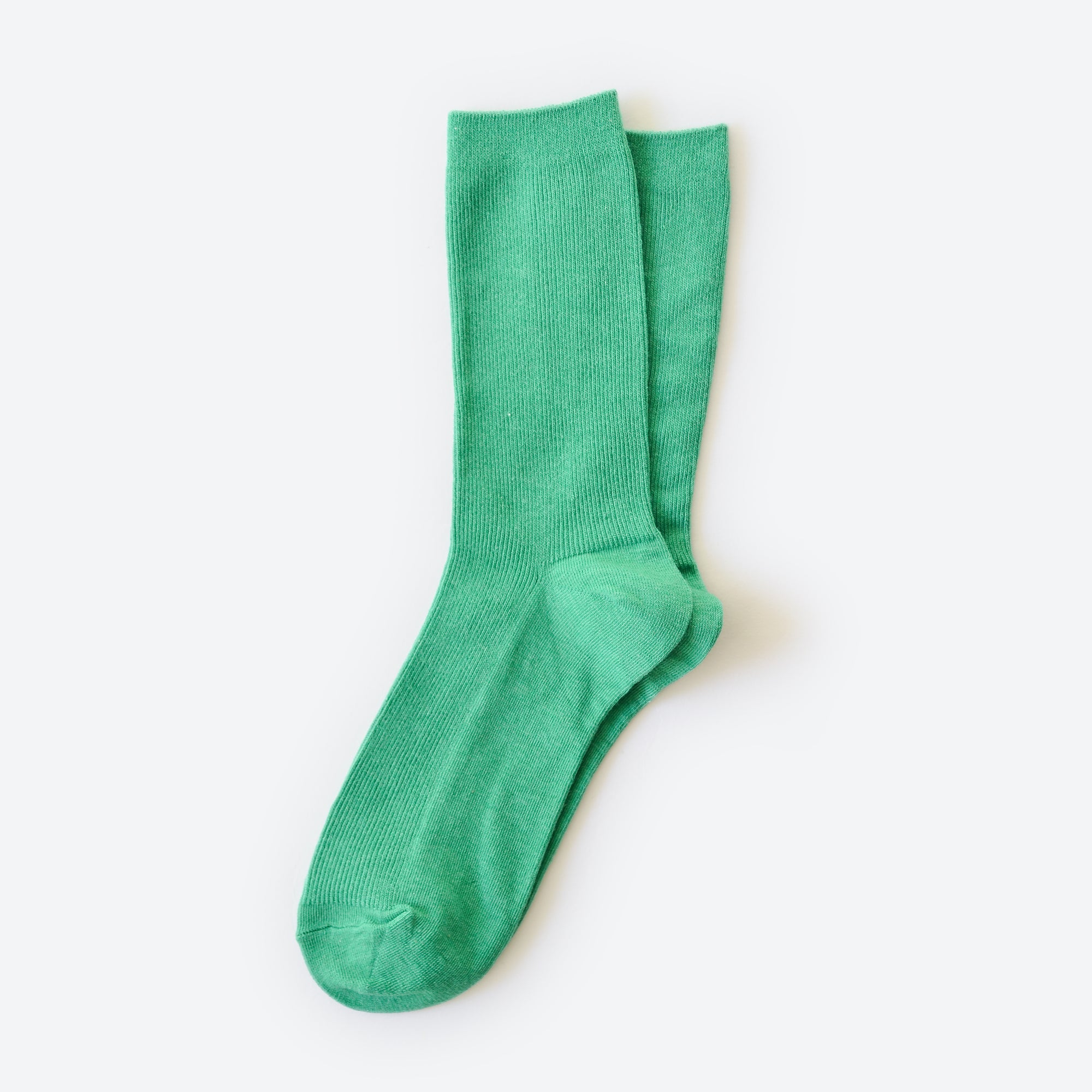 Hooray Sock Co.'s Moss Crew Socks: Verdant vibe in cozy cotton. Shorter crew length. 80% cotton, 20% spandex. Made in South Korea. Small (Women's 4-10).