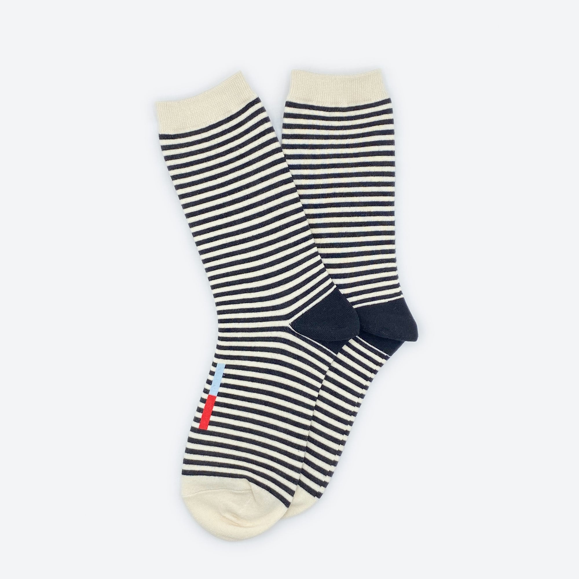 Hooray Sock Co.'s Cole Crew Socks: Classic black & off-white stripes, 80% cotton/20% spandex blend. Men's (8-12) & women's (4-10) sizes.