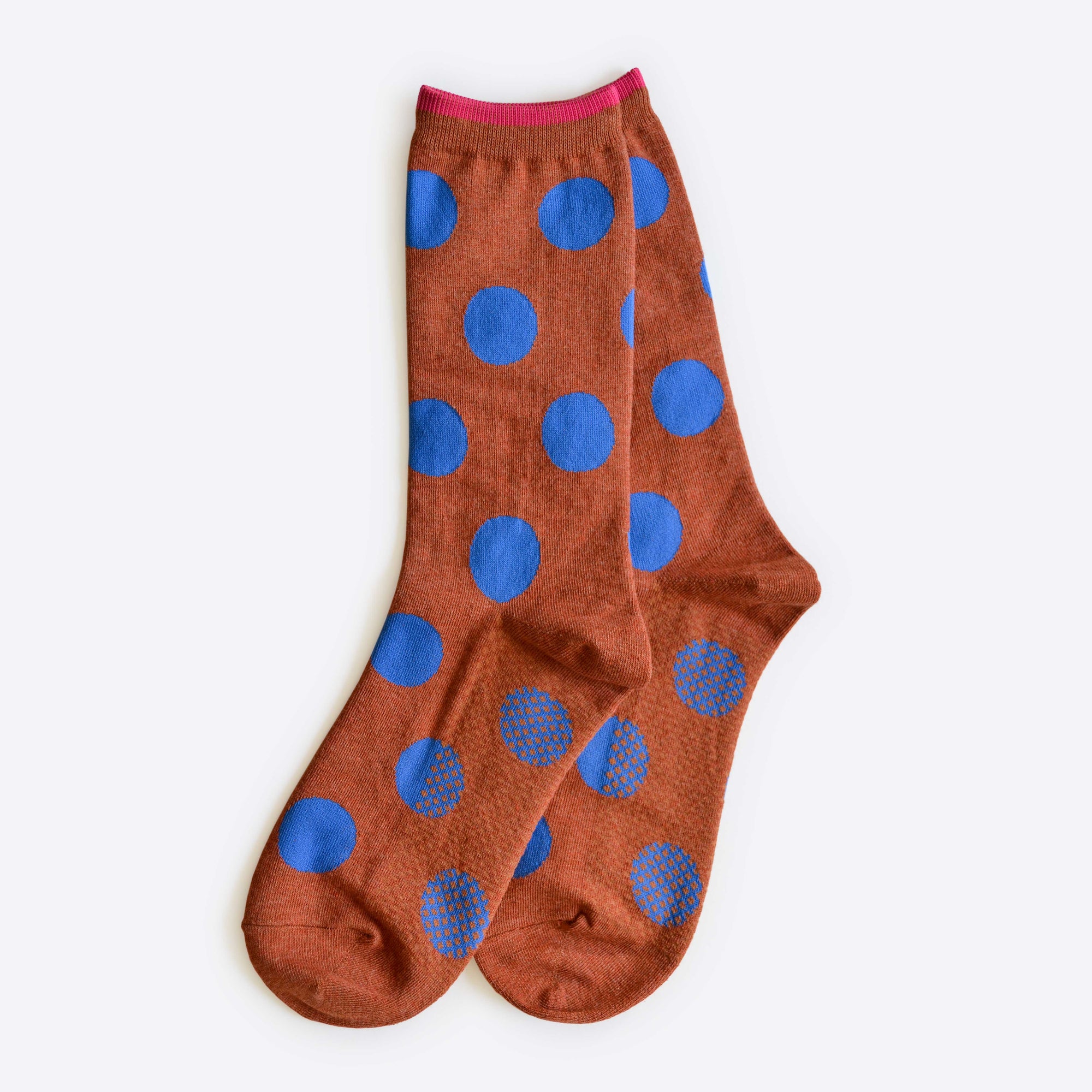 Hooray Sock Co. Panhandle Polka Dot Crew Socks. Fun and sassy crew socks with polka dots. Crew length, 80% cotton, 20% spandex. Sizes: Large (US men’s 8-12), Small (US women's 4-10)